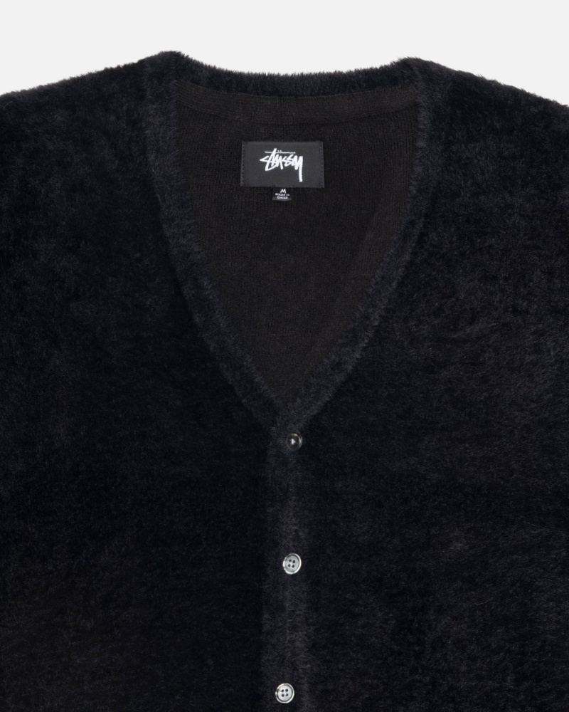 Black Stüssy Shaggy Cardigan | WBPS0-4128