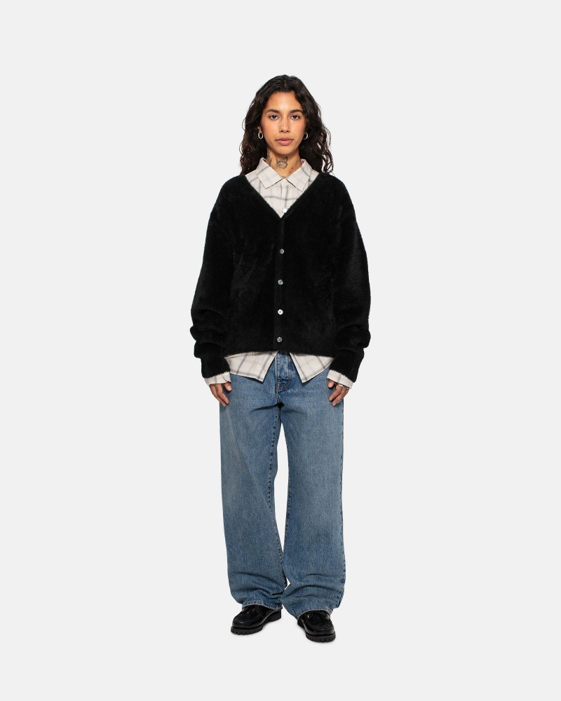 Black Stüssy Shaggy Cardigan | WBPS0-4128