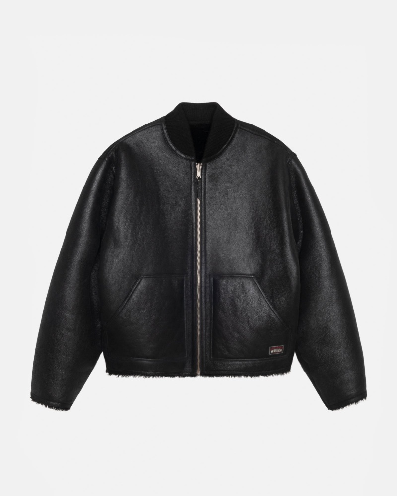 Black Stüssy Shearling Reversible Bomber | OVQI6-0594