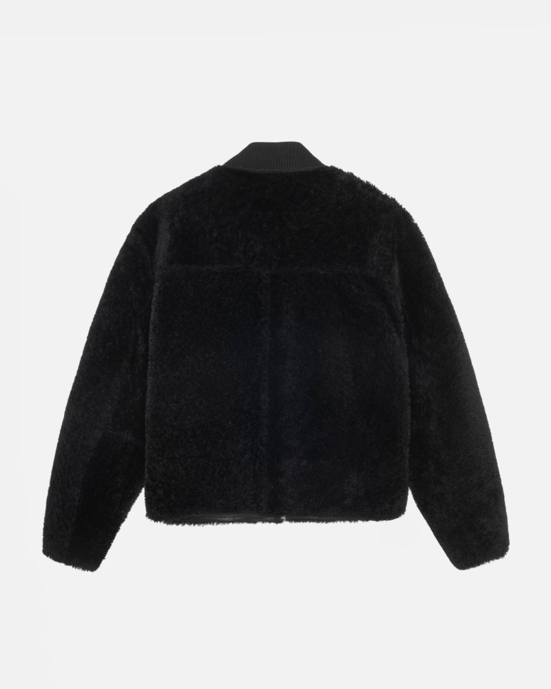 Black Stüssy Shearling Reversible Bomber | OVQI6-0594