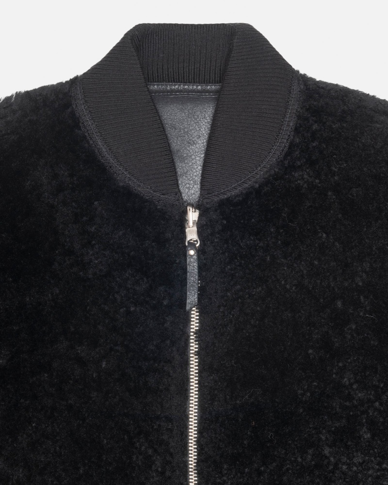 Black Stüssy Shearling Reversible Bomber | OVQI6-0594