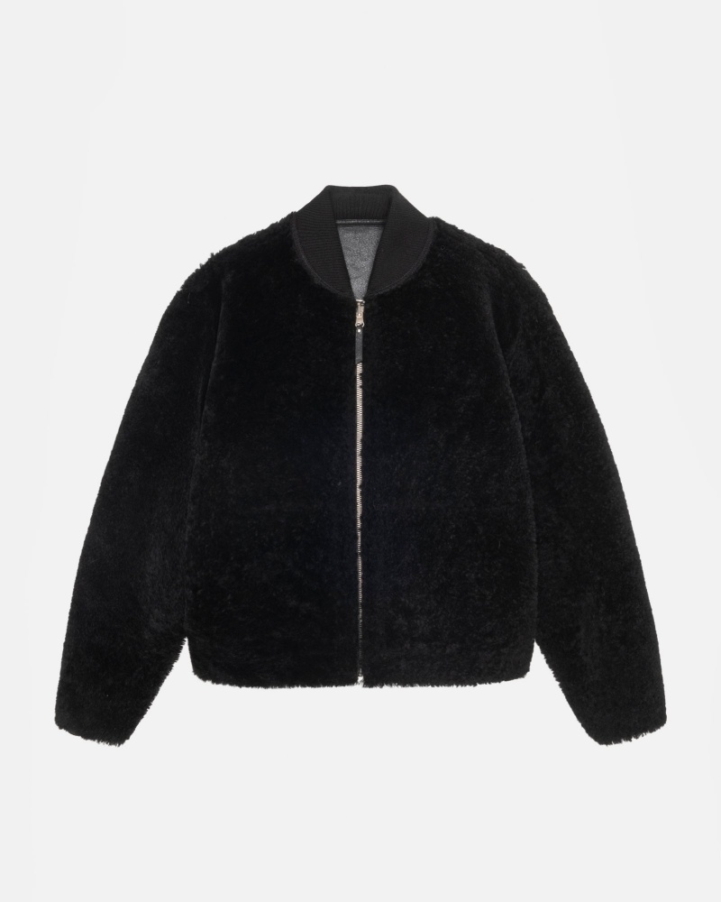 Black Stüssy Shearling Reversible Bomber | OVQI6-0594