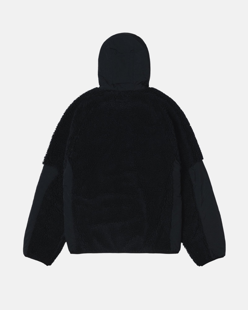 Black Stüssy Sherpa Paneled Hooded Jacket | KBDU9-5768