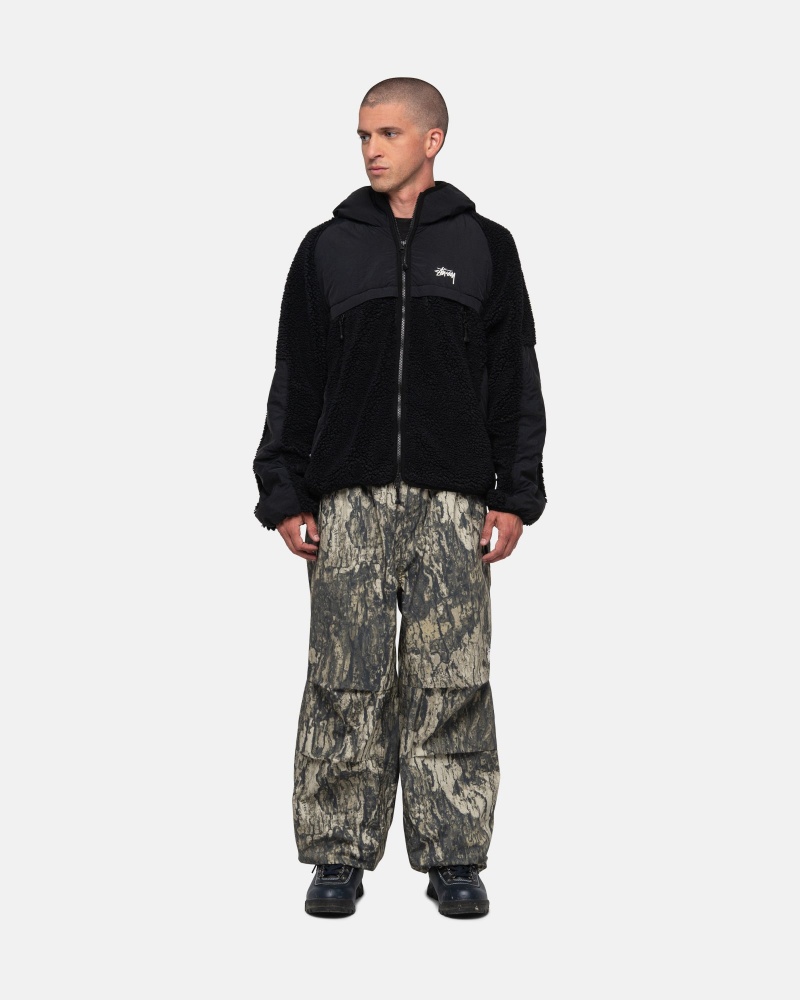 Black Stüssy Sherpa Paneled Hooded Jacket | KBDU9-5768