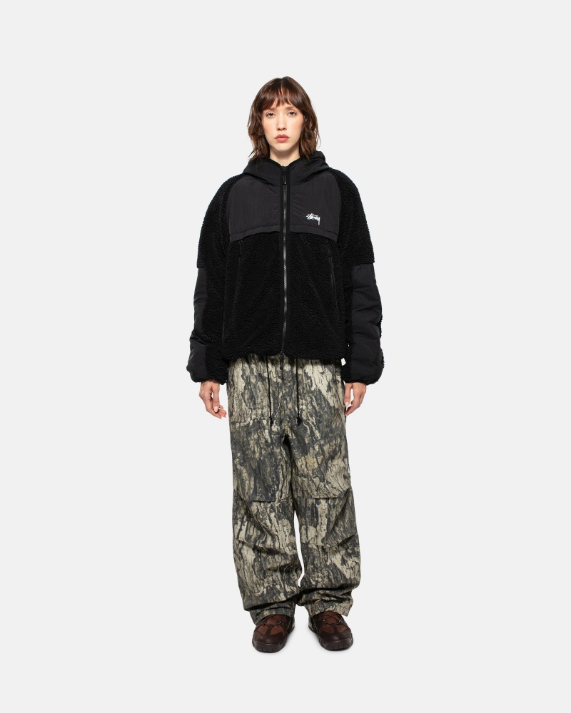 Black Stüssy Sherpa Paneled Hooded Jacket | KBDU9-5768