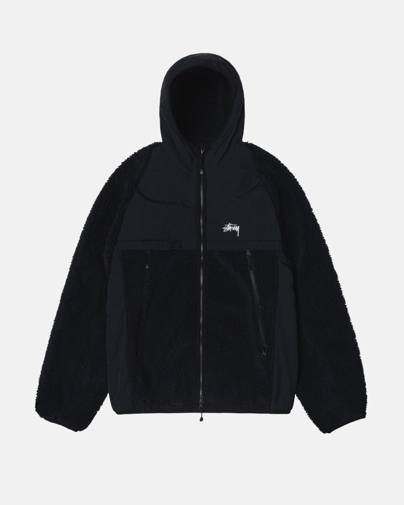 Black Stüssy Sherpa Paneled Hooded Jacket | KBDU9-5768