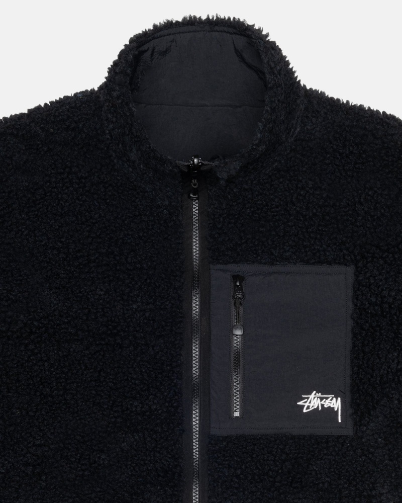 Black Stüssy Sherpa Reversible Jacket | KUCR4-6872