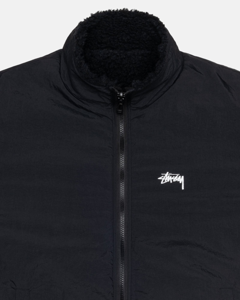 Black Stüssy Sherpa Reversible Jacket | KUCR4-6872