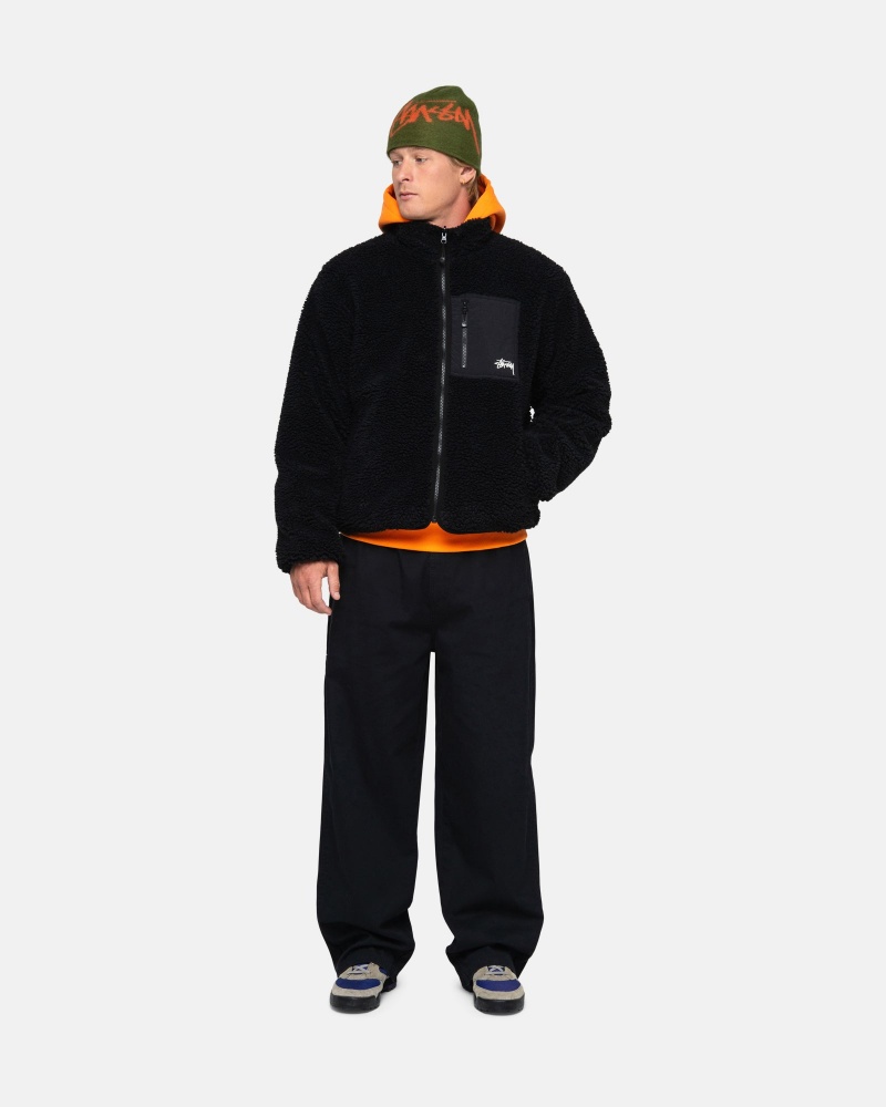 Black Stüssy Sherpa Reversible Jacket | KUCR4-6872