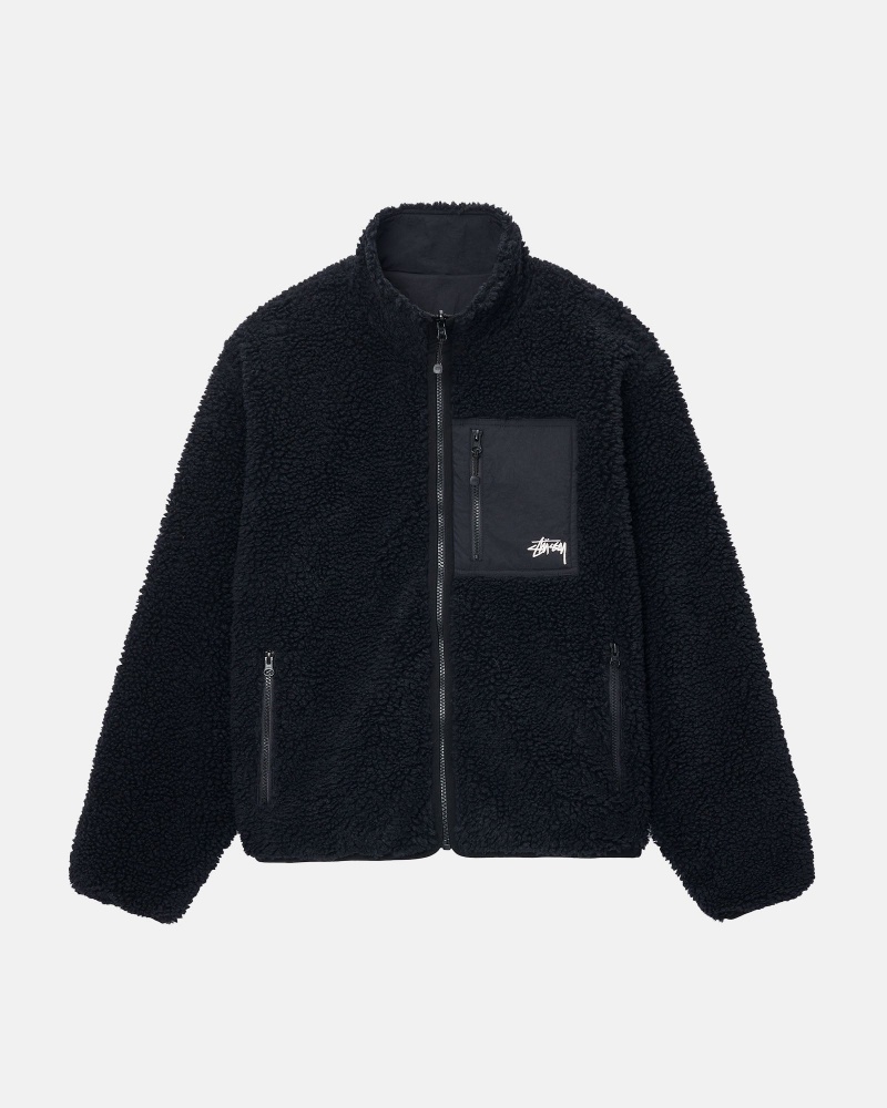 Black Stüssy Sherpa Reversible Jacket | KUCR4-6872