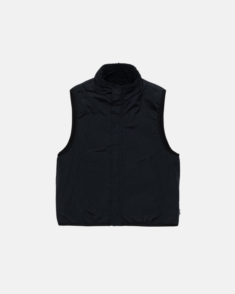 Black Stüssy Sherpa Reversible Vest | ZXBF0-4953