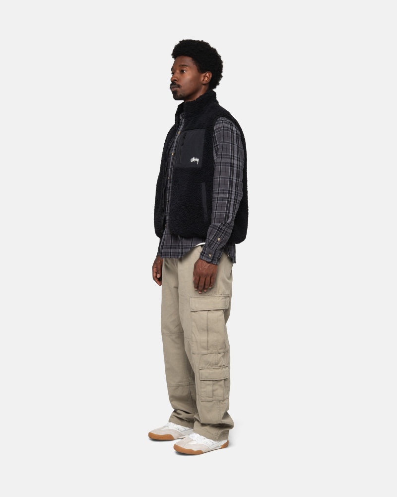 Black Stüssy Sherpa Reversible Vest | ZXBF0-4953