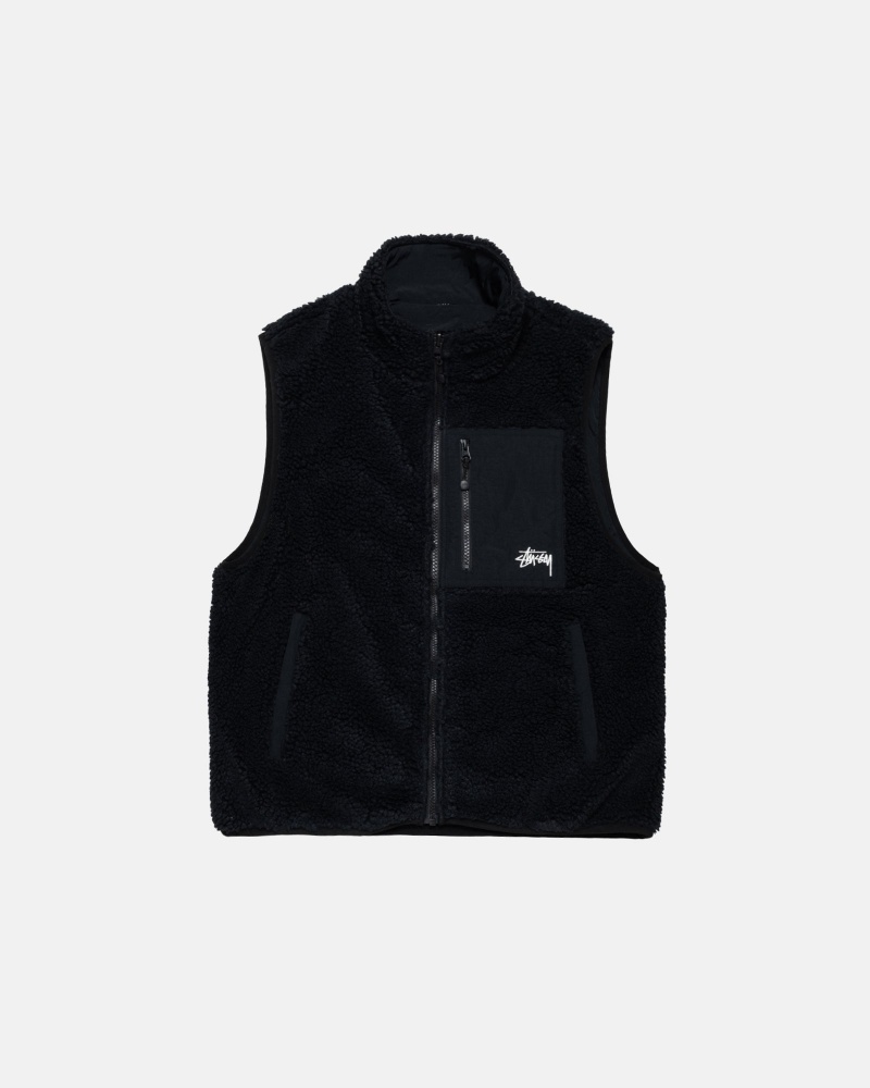 Black Stüssy Sherpa Reversible Vest | ZXBF0-4953