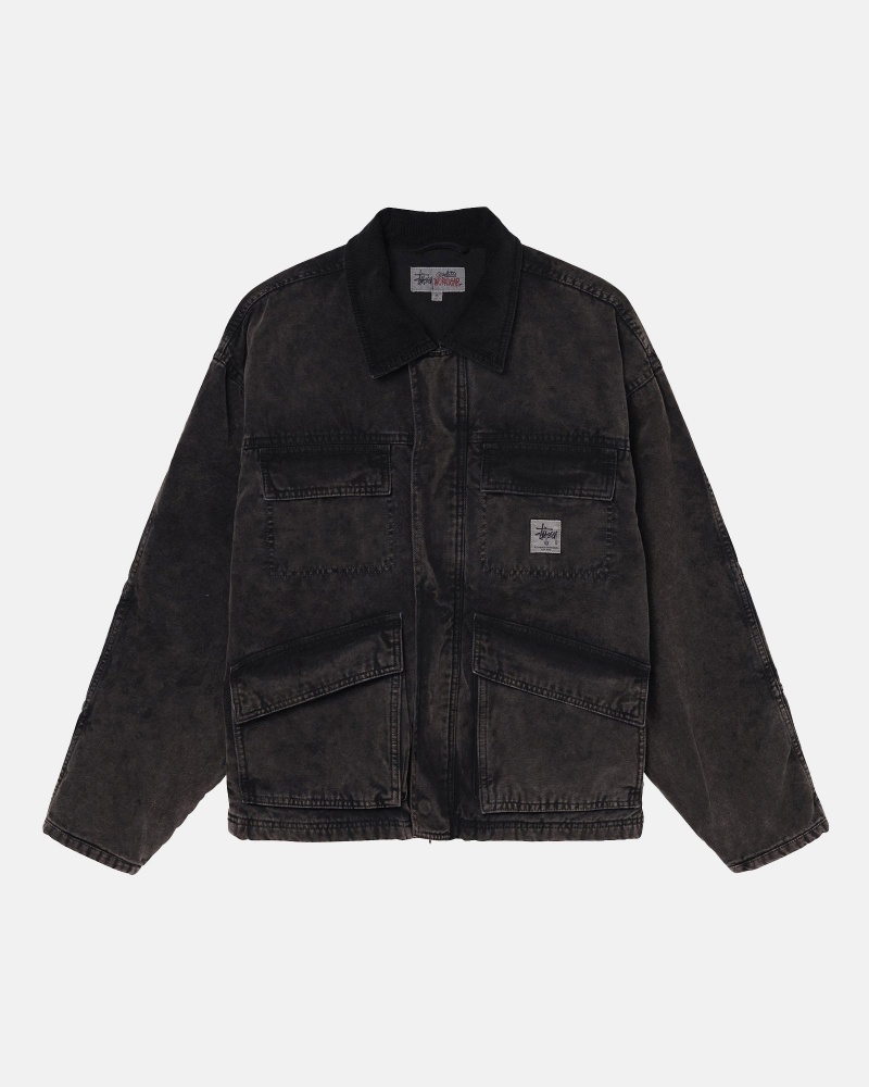 Black Stüssy Shop Jacket Washed Canvas | NJSU5-4203