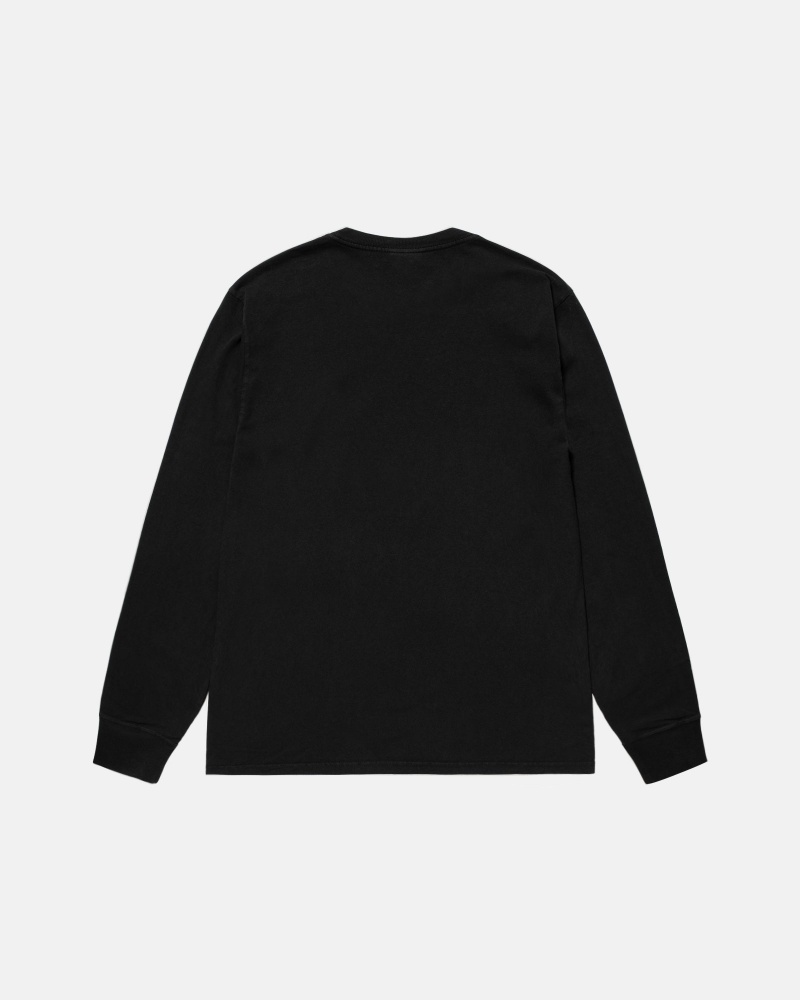 Black Stüssy Small Stock LS Tee Pigment Dyed | JSRK3-2984