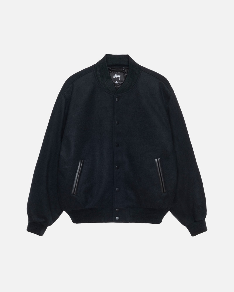 Black Stüssy Sport Melton Varsity Jacket | GSDT9-7813