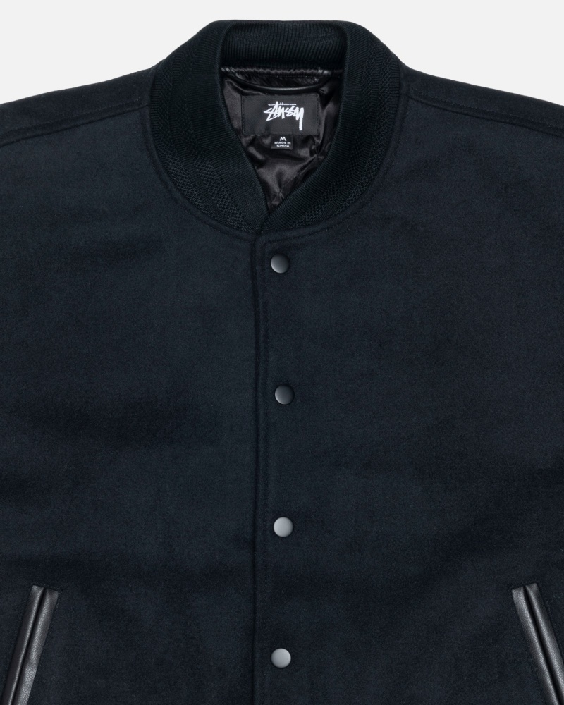 Black Stüssy Sport Melton Varsity Jacket | GSDT9-7813