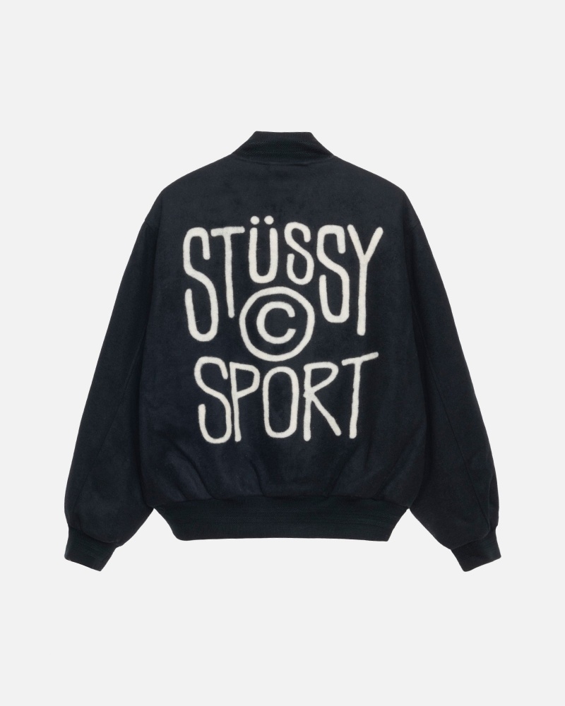 Black Stüssy Sport Melton Varsity Jacket | GSDT9-7813