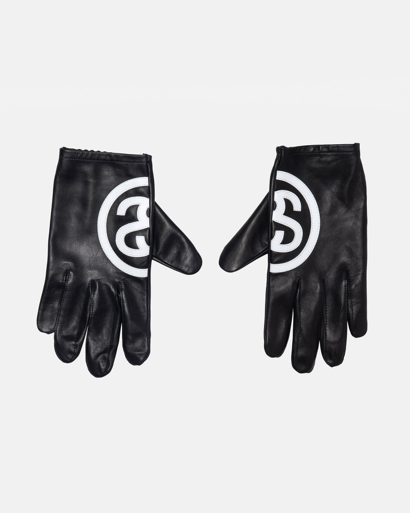 Black Stüssy Ss Link Leather Gloves | RHZF6-3014