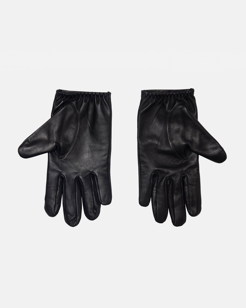 Black Stüssy Ss Link Leather Gloves | RHZF6-3014