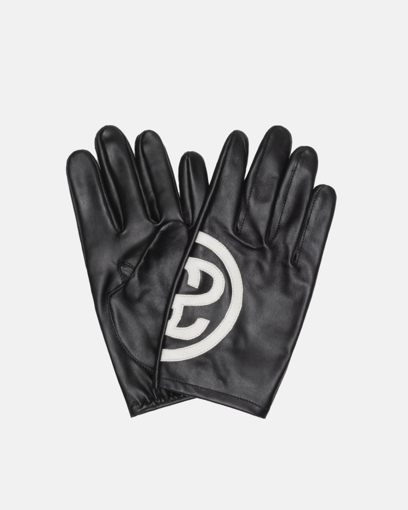 Black Stüssy Ss Link Leather Gloves | RHZF6-3014