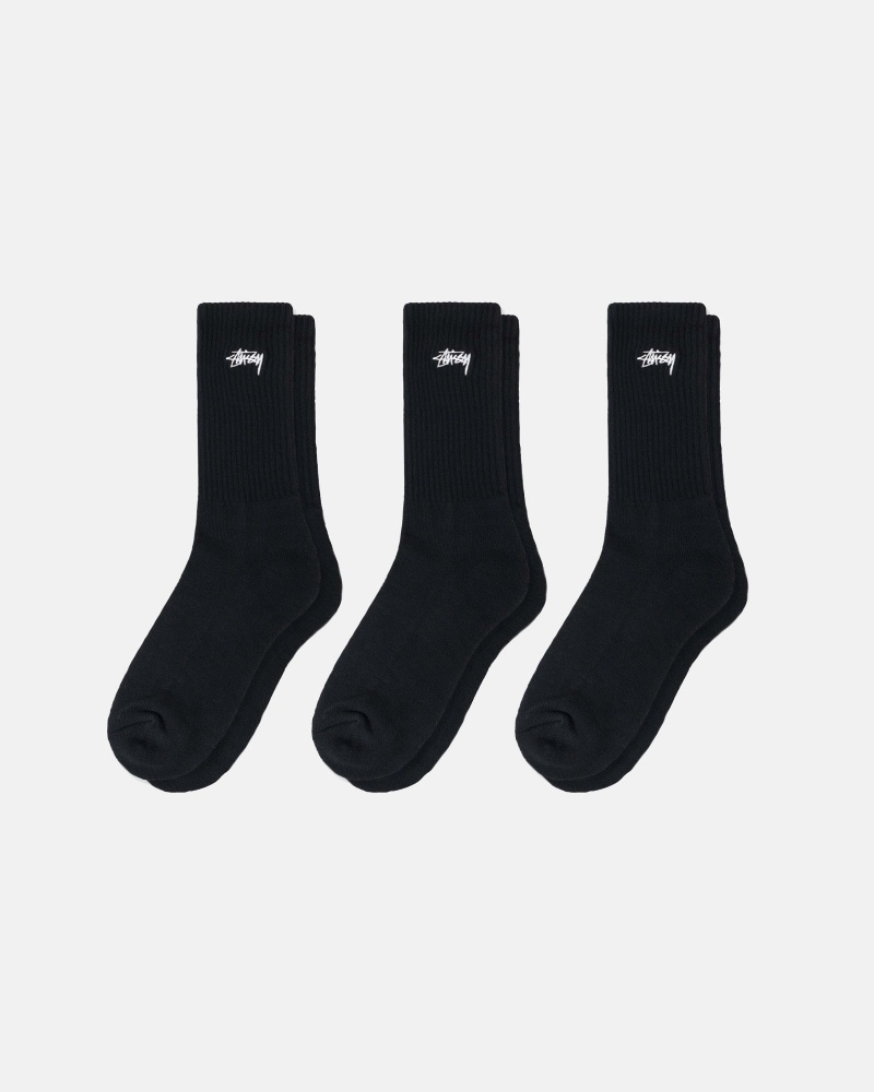 Black Stüssy Stock Crew Sock Pack | WEBM2-8954