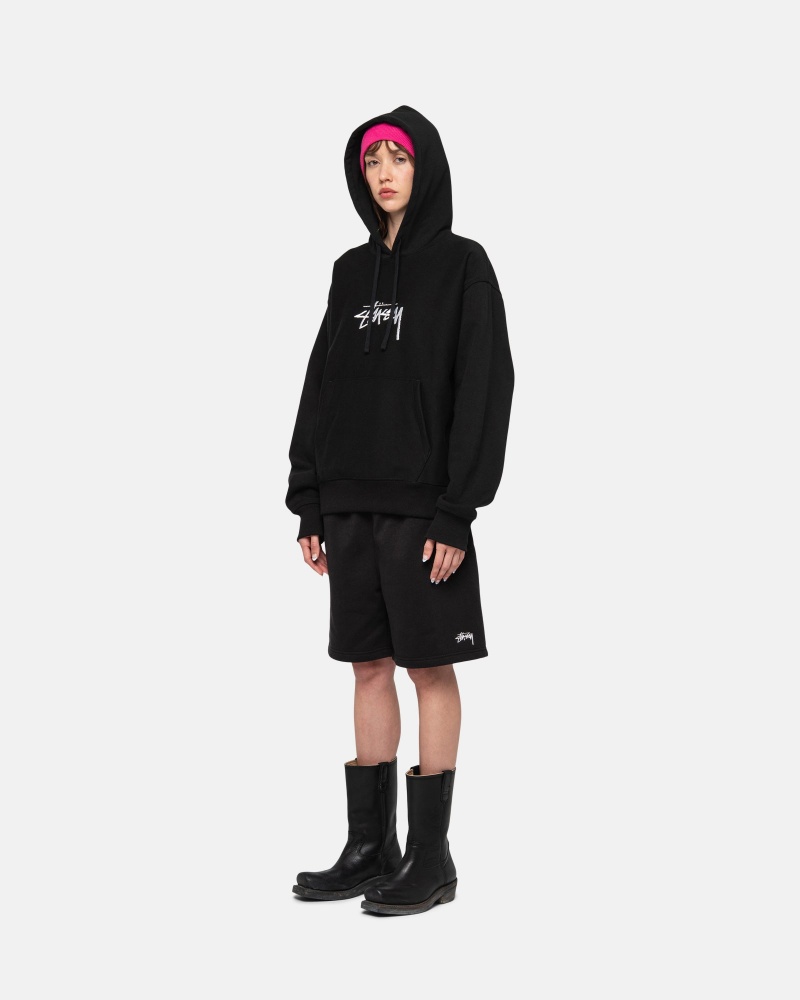 Black Stüssy Stock Logo Applique Hoodie | IVMF2-8901