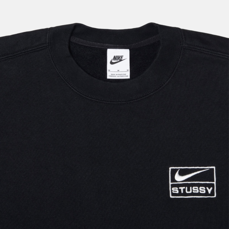 Black Stüssy & Nike Stone Washed Fleece Crew | AKBI4-5607