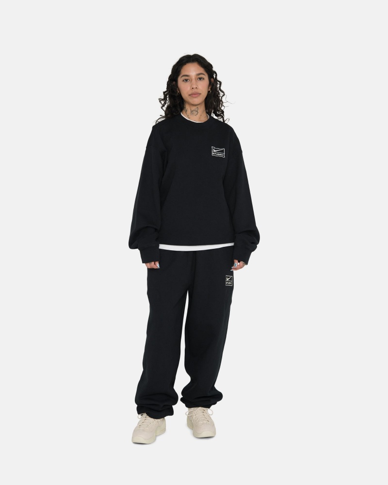 Black Stüssy & Nike Stone Washed Fleece Crew | AKBI4-5607