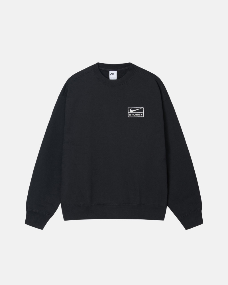 Black Stüssy & Nike Stone Washed Fleece Crew | AKBI4-5607