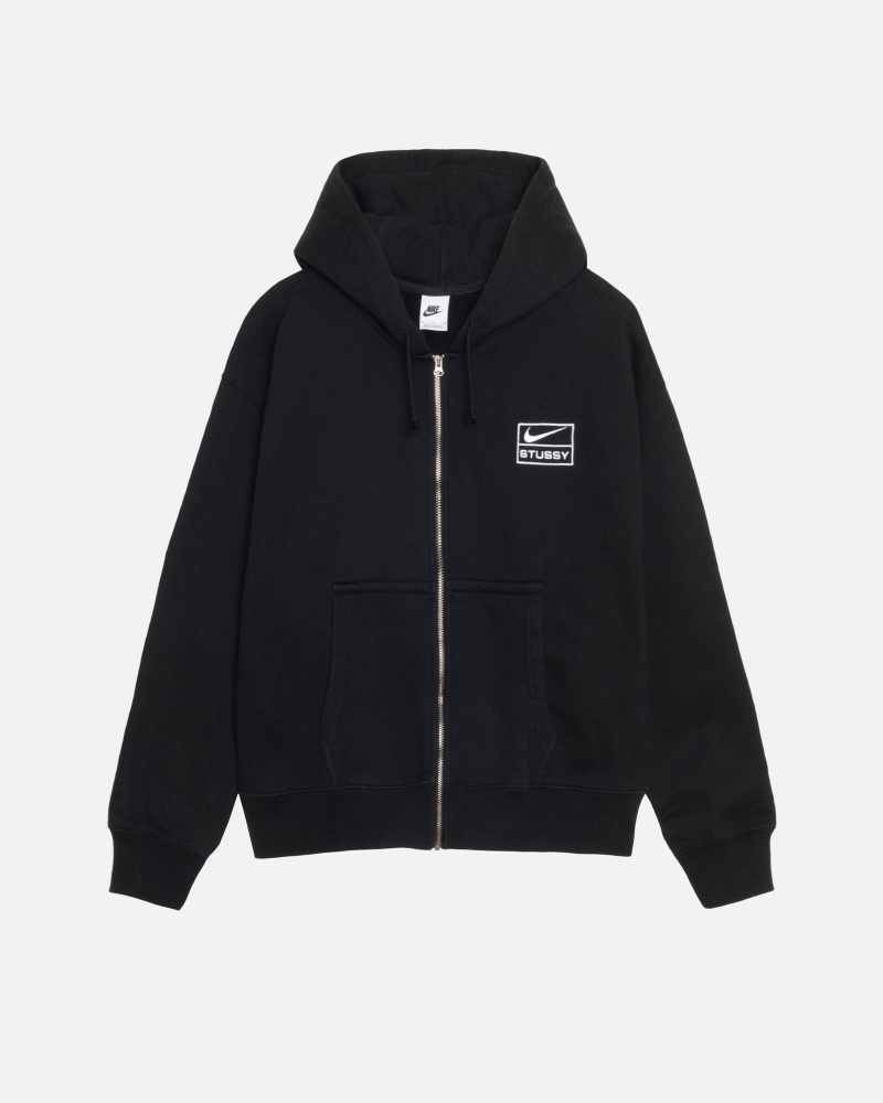 Black Stüssy & Nike Stone Washed Fleece Zip Hoodie | IBMX9-7621