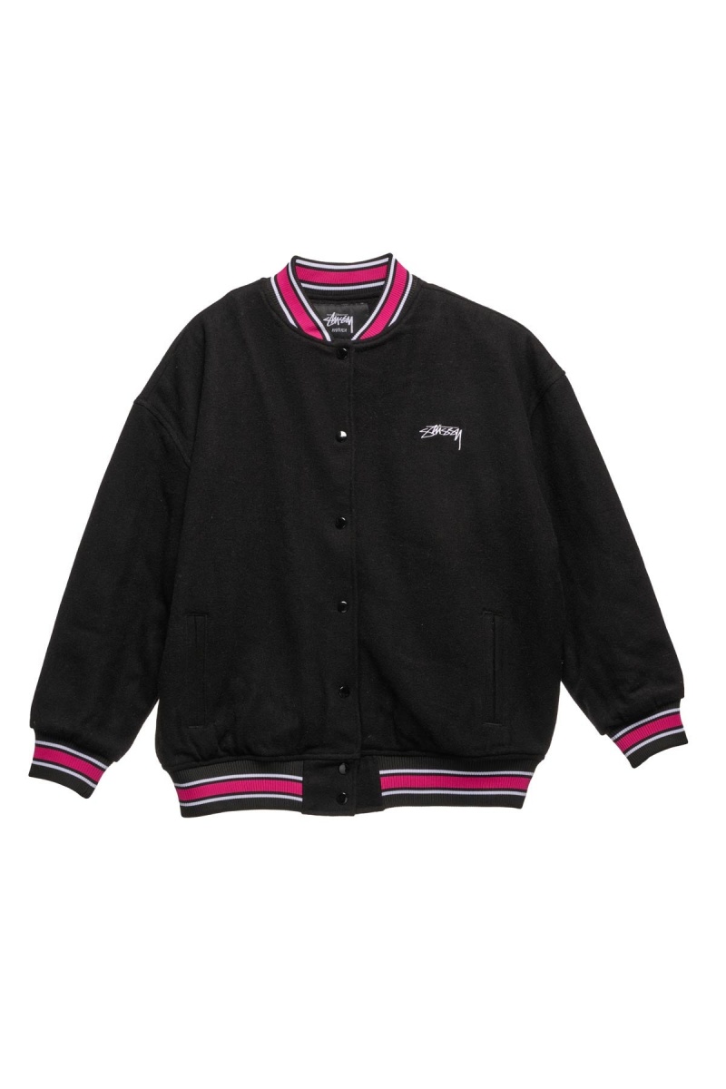 Black Stüssy Stussy Varsity Jacket | CVOXJM-638