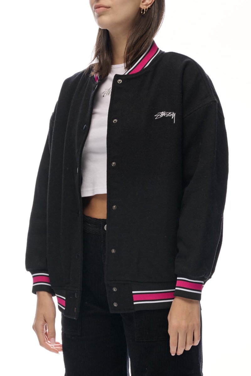 Black Stüssy Stussy Varsity Jacket | CVOXJM-638