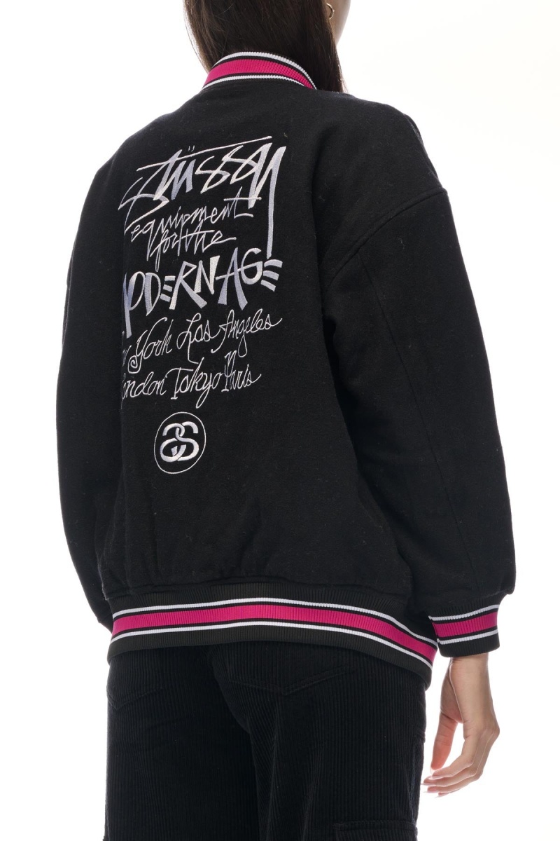 Black Stüssy Stussy Varsity Jacket | CVOXJM-638