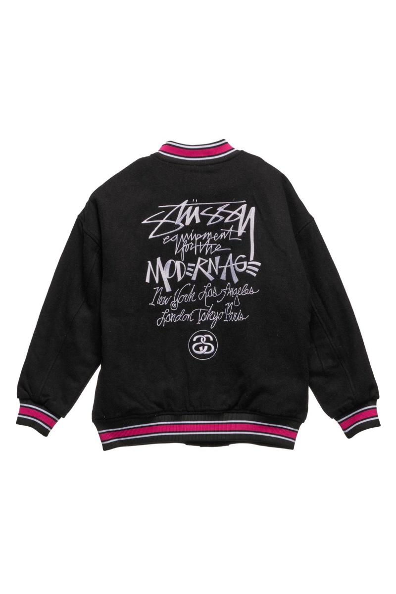 Black Stüssy Stussy Varsity Jacket | CVOXJM-638