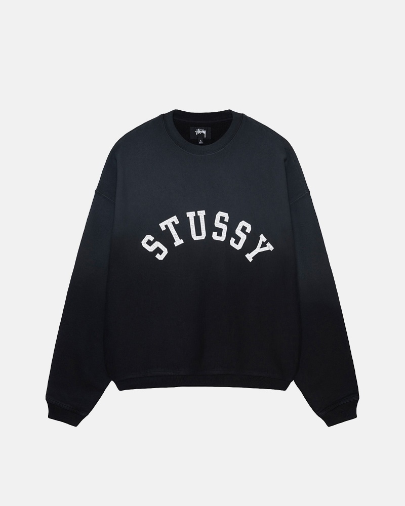 Black Stüssy Sun Faded Oversized Crew | ZNWO7-9568