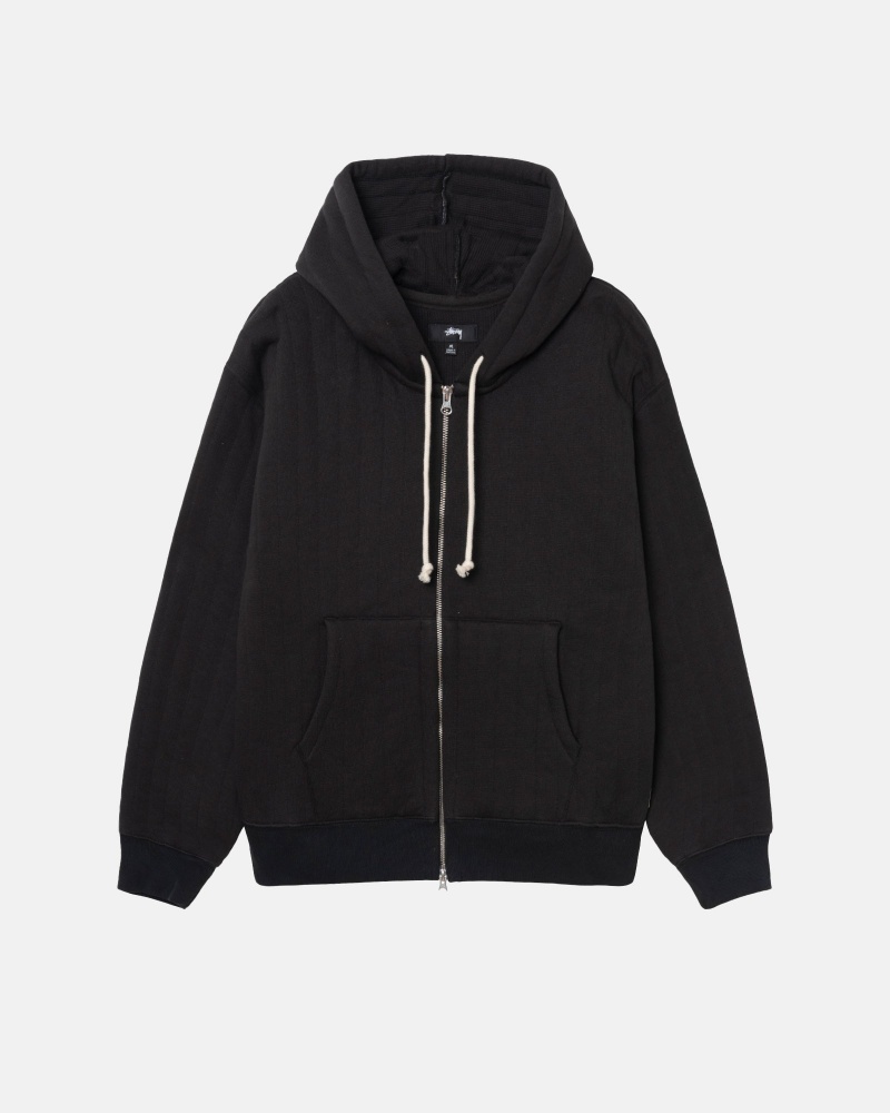 Black Stüssy Vertical Quilted Zip Hoodie | TLXV6-2095