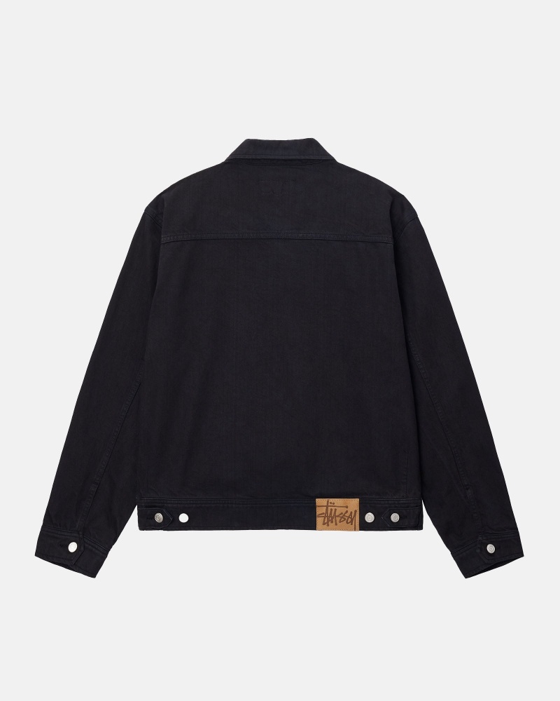 Black Stüssy Zip Work Jacket Overdyed | GKHY3-2961