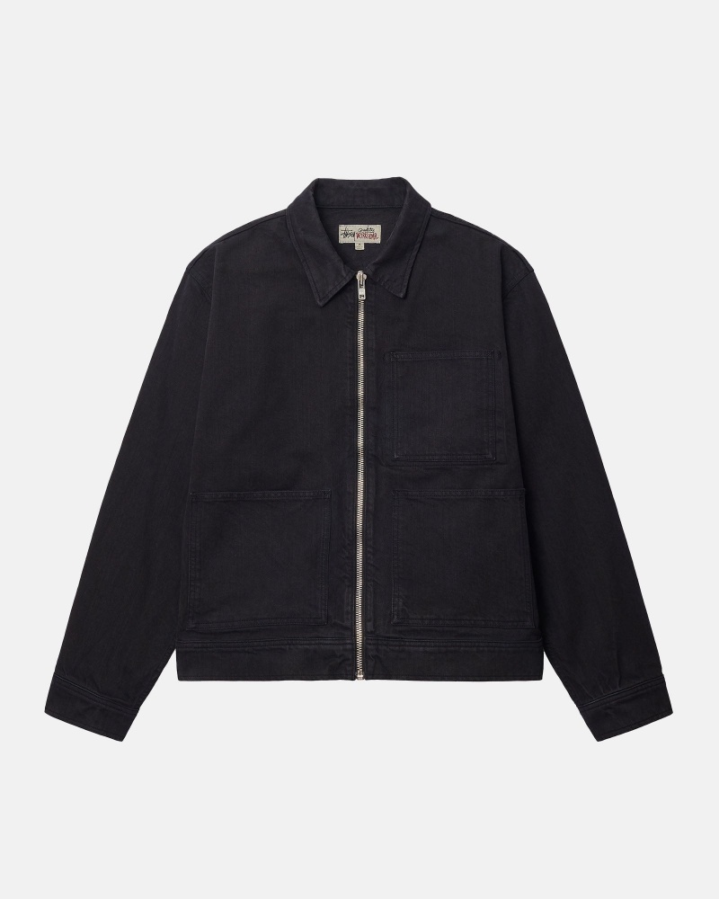 Black Stüssy Zip Work Jacket Overdyed | GKHY3-2961