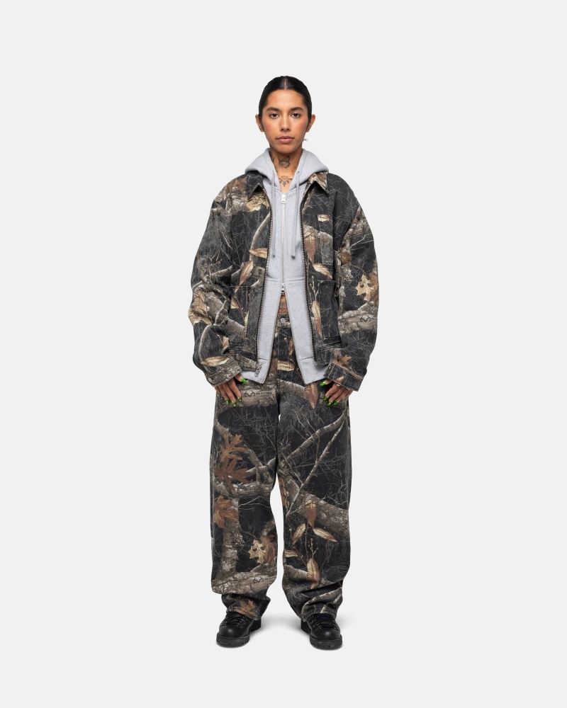 Black Stüssy Zip Work Jacket Realtree Edge | EWQG-57291