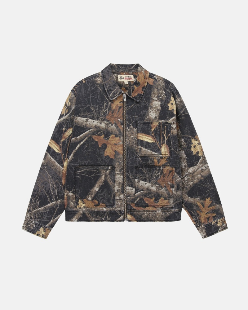 Black Stüssy Zip Work Jacket Realtree Edge | EWQG-57291