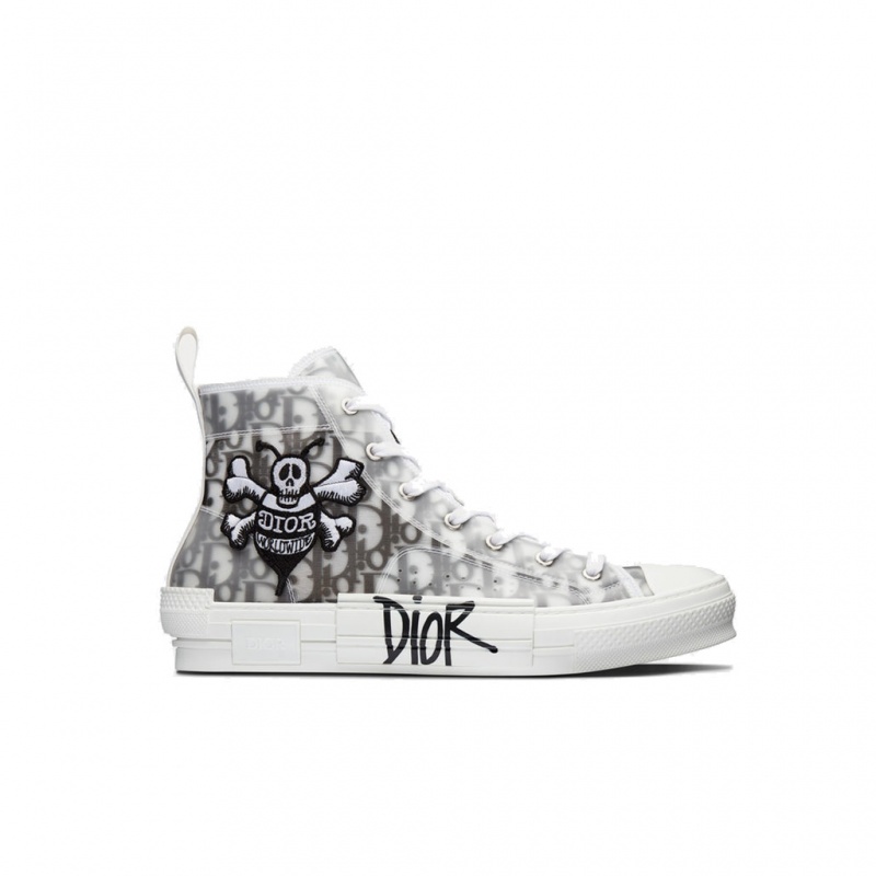 Black / White Stüssy Stussy x Dior B23 Oblique Canvas Bee Embroidery Patch High Top Trainers | RBBBD-8F67