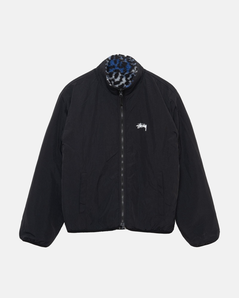 Blue Leopard Stüssy Sherpa Reversible Jacket | WGUH3-5704