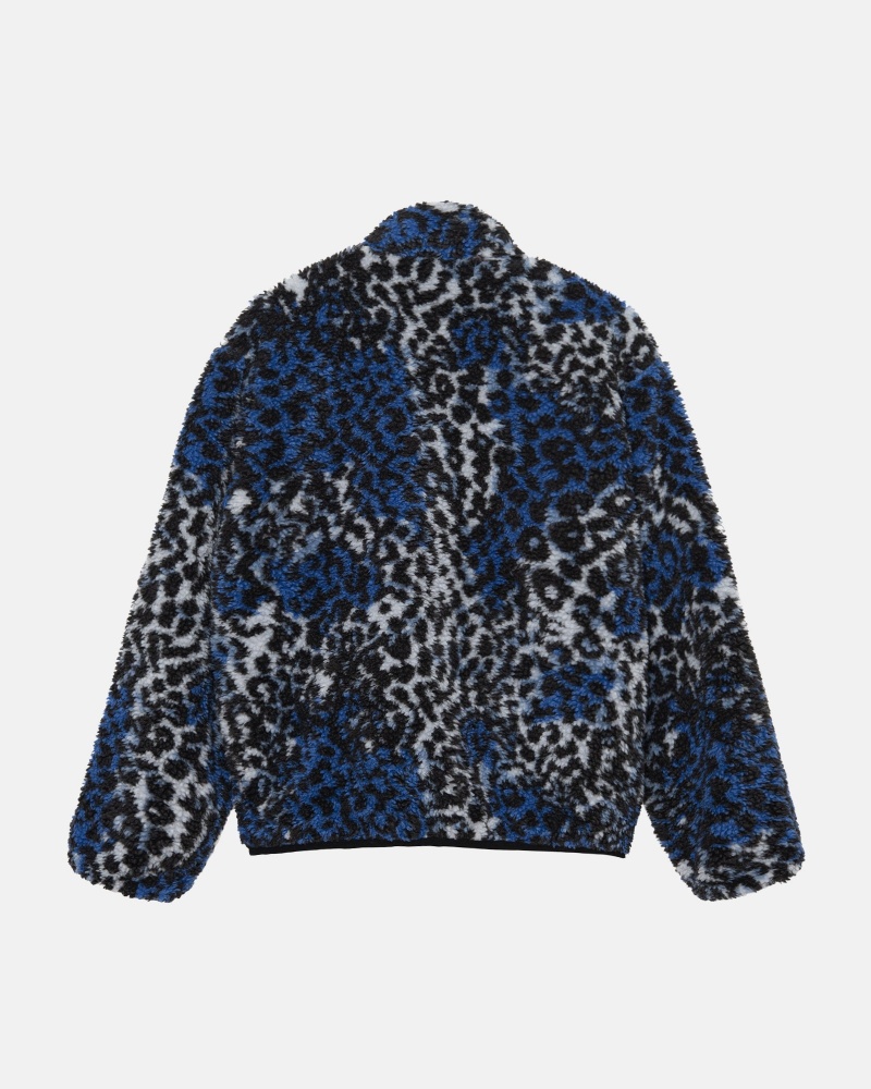 Blue Leopard Stüssy Sherpa Reversible Jacket | WGUH3-5704