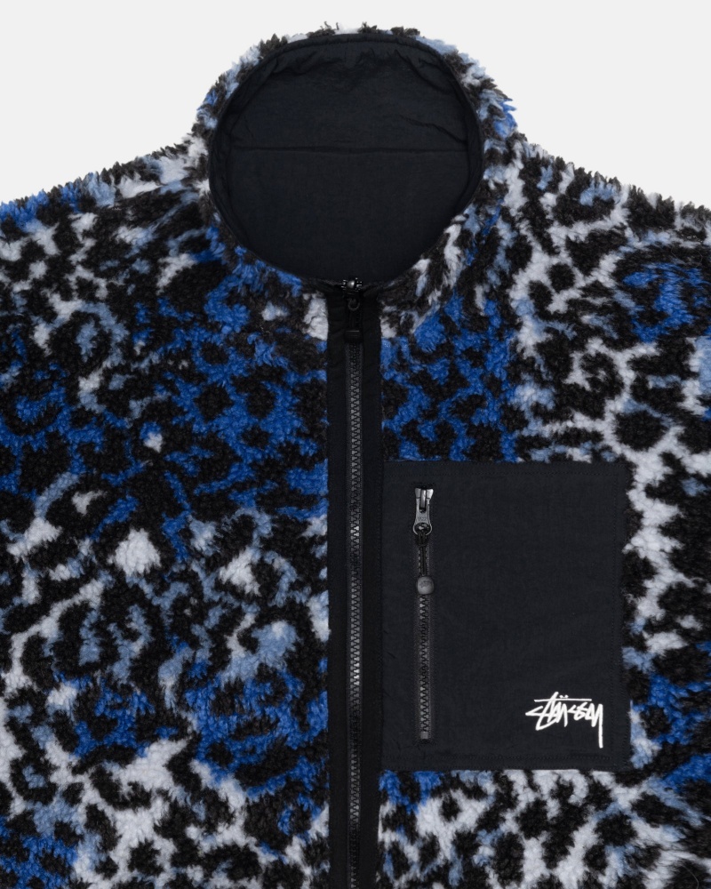 Blue Leopard Stüssy Sherpa Reversible Jacket | WGUH3-5704