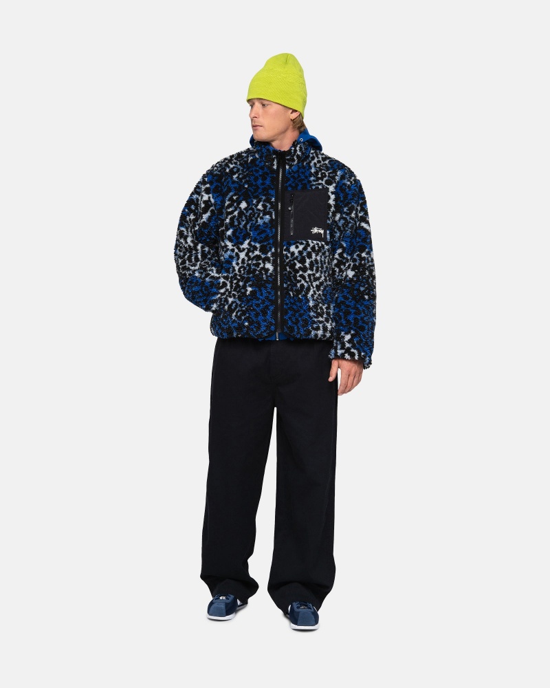 Blue Leopard Stüssy Sherpa Reversible Jacket | WGUH3-5704