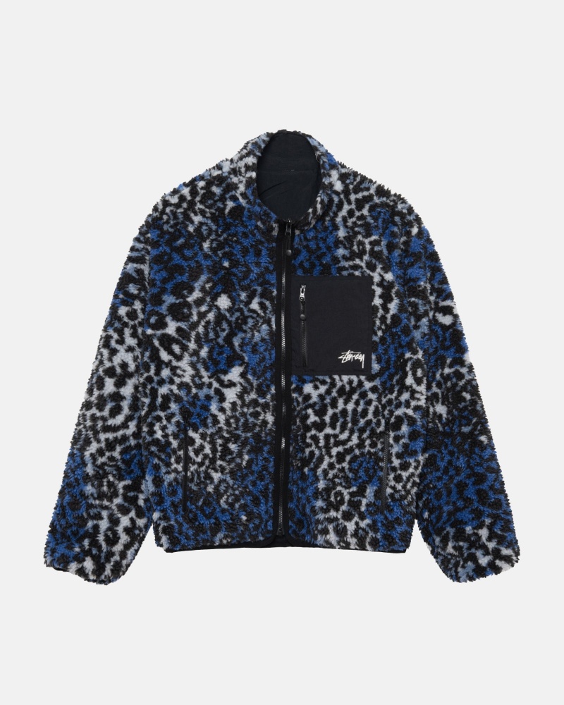 Blue Leopard Stüssy Sherpa Reversible Jacket | WGUH3-5704