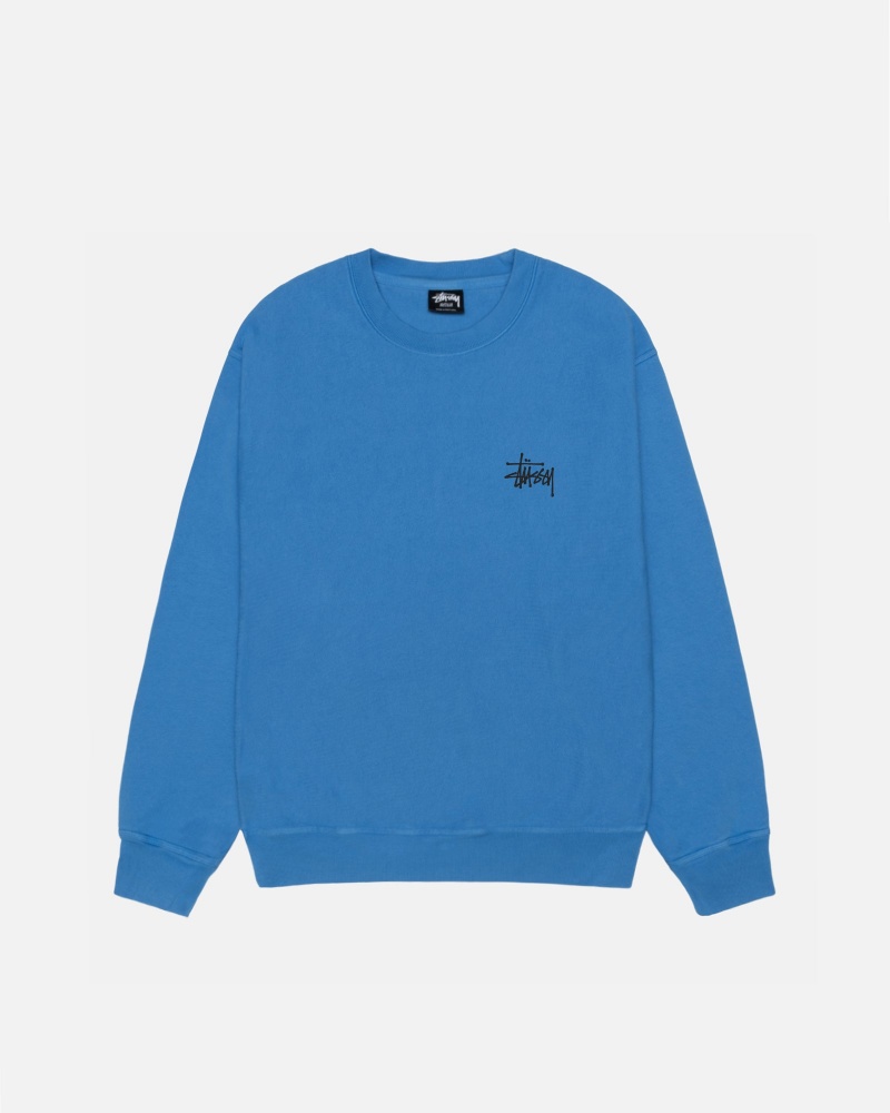 Blue Stüssy Basic Stussy Crew Pigment Dyed | JYBZ-74903