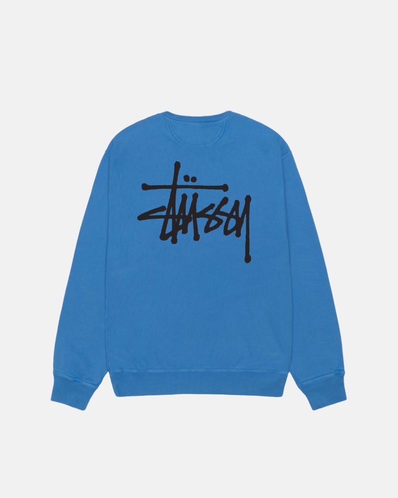 Blue Stüssy Basic Stussy Crew Pigment Dyed | JYBZ-74903