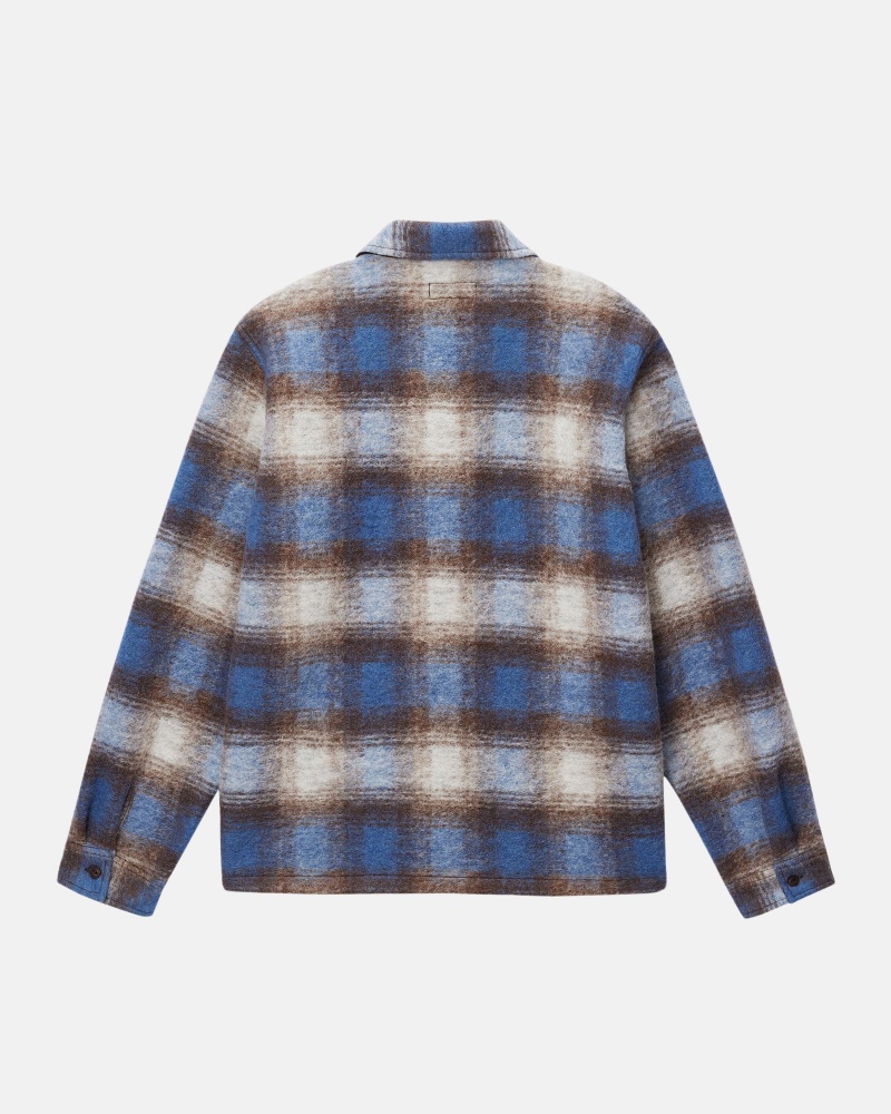 Blue Stüssy Brushed Wool Plaid Zip Shirt | JWTX7-6918